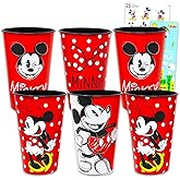 Mickey and Minnie Reusable Tumbler Cup Pack - Disney Party Favor 6 Piece Bundle with 24 Oz Cups Plus Stickers, More | Bulk Mickey and Minnie Mouse Water Tumblers