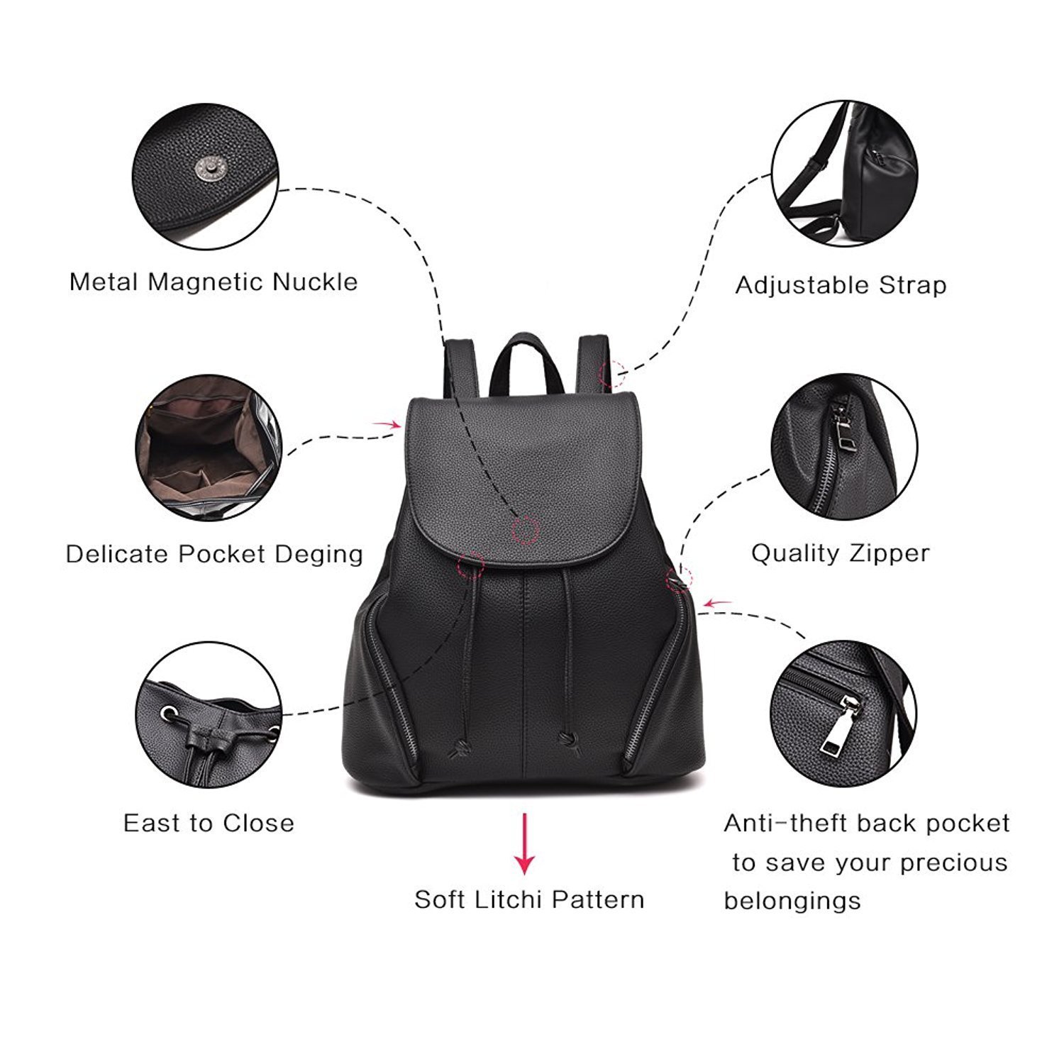 alice leather backpacks /school bags for girls/women - black