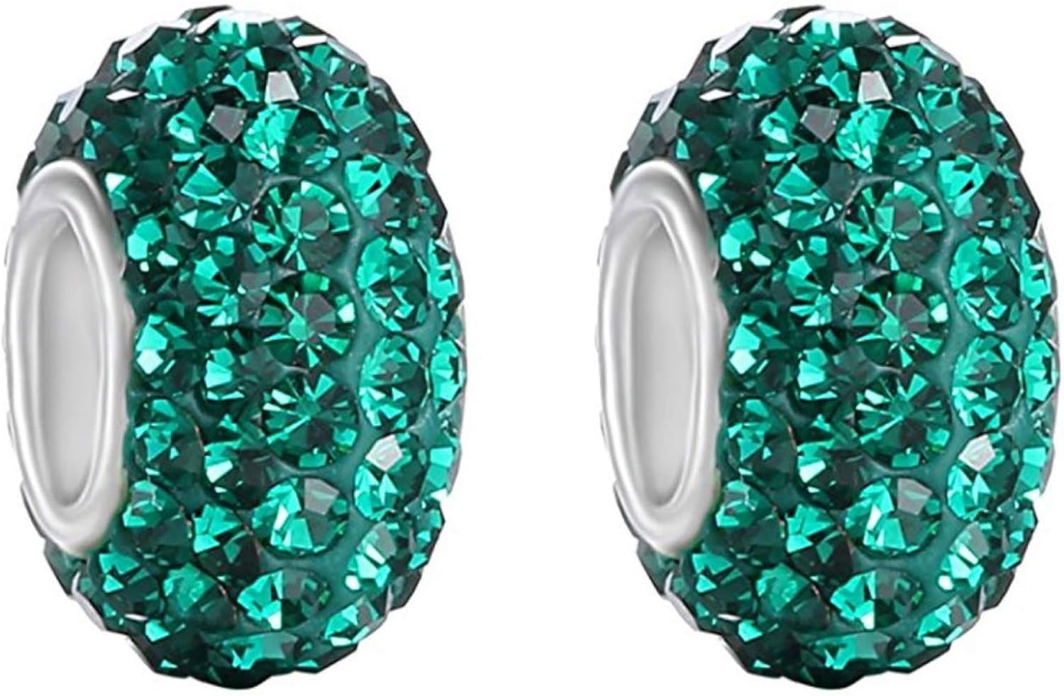 2pcs 925 Sterling Silver May Emerald Green Birthstone Large Hole Charm Bead Swarovski Crystal Elements fit All Charm Bracelet Necklace Women Girls Gift EC684-5: Jewelry