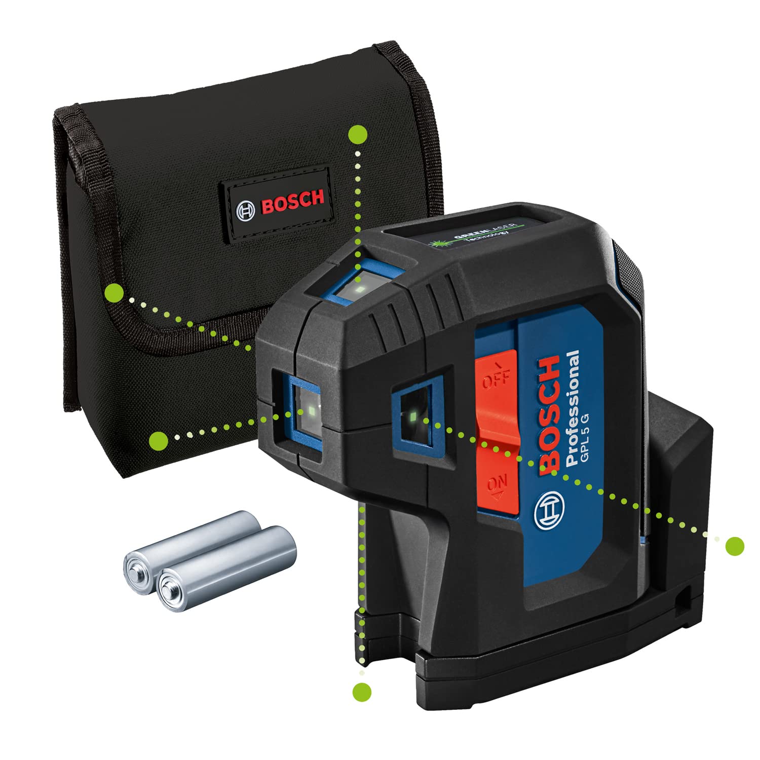 Bosch Professional 5 Point Laser GPL 5 G (Green Laser, Working Range: up to 30 m, Pouch)