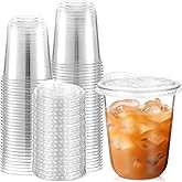 LemonRoad 50 Sets Plastic Cups with Strawless Sip Lids, Thickened Round Bottom PET Disposable Clear Cups for Iced Coffee Smoothie Cold Beverage Coffee Shops and Party Catering(Clear,14 oz)