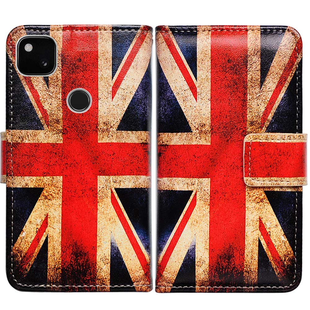 Bcov Google Pixel 4a Case (2020), Retro Union Jack Flag Leather Flip Case Wallet Cover with Card Slot Holder Kickstand For Google Pixel 4a Phone