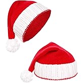 Nfvjfxz 2 Pack Santa Hat for Adults Knit Christmas Hats with White Fuzzy Ball for Men Women Winter Soft Warm and Stretchable Xmas Indoor Outdoor Hat Red