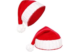Nfvjfxz 2 Pack Santa Hat Adults Knit Christmas Hats with White Fuzzy Ball Winter Soft Warm Stretchable Xmas Hat Red