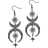 Sacina Celestial Sun Moon Star Earrings Dangle, Gothic Boho Earrings for Women, Boho Goth Jewelry, Christmas Jewelry Gifts