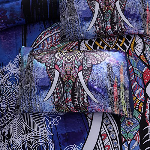 NTBED Bohemian Elephant Comforter Set Queen 3Pieces Microfiber Exotic