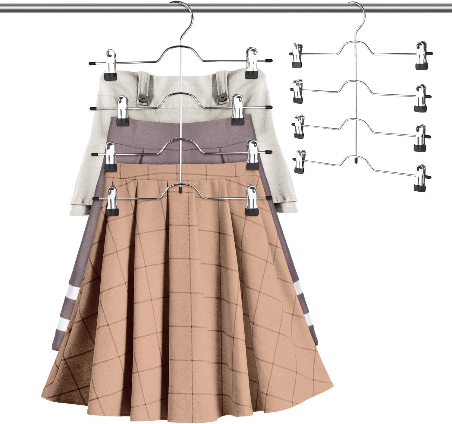 ZriEy Trouser Hangers with Clips, 4-Tier clothes Space Saving coat hangers, Skirt Hangers with 8 Adjustable Non Slip Clips, for Slacks, Jeans, Towels, Shorts,Skirt (Black)