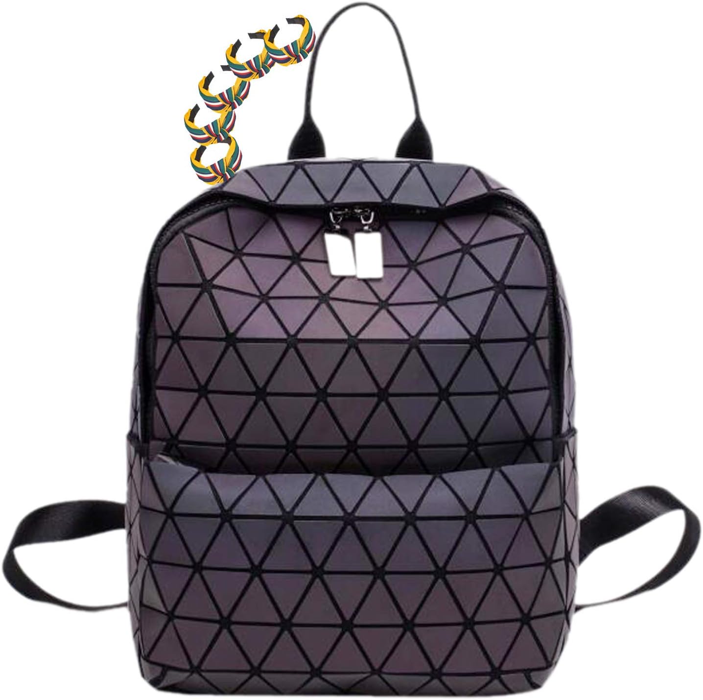 GGLZMMF Geometry Ladies Backpack Men Reflective Travel Bag Grid Student
