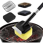 Hobychild BBQ Grill Brush Set，Safe Grill Cleaning Brush Set and Scraper with Replacement Sponge Heads and Various Cleaning Brushes for Porcelain Charcoal Grill