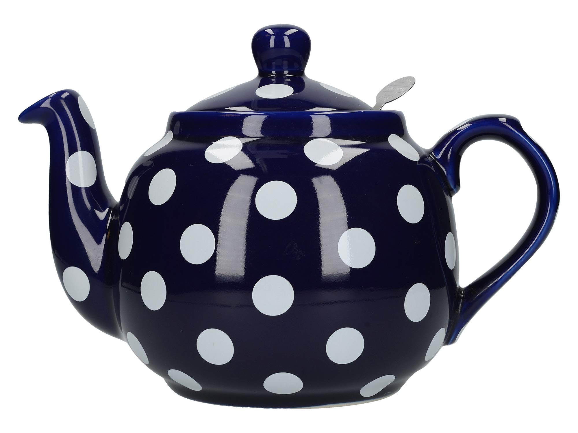 London Pottery Farmhouse Polka Dot Teapot with Infuser, Ceramic, Blue/White, 4 Cup (1 Litre)