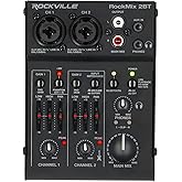 Rockville RockMix 2BT 2-Channel USB Interface Mixer with Bluetooth, Podcast | XLR/TRS Inputs, +48V Phantom Power, 2-Band EQ, RCA Outputs, Headphone Out, USB Bus Powered, Mac/PC, Bluetooth 5.0