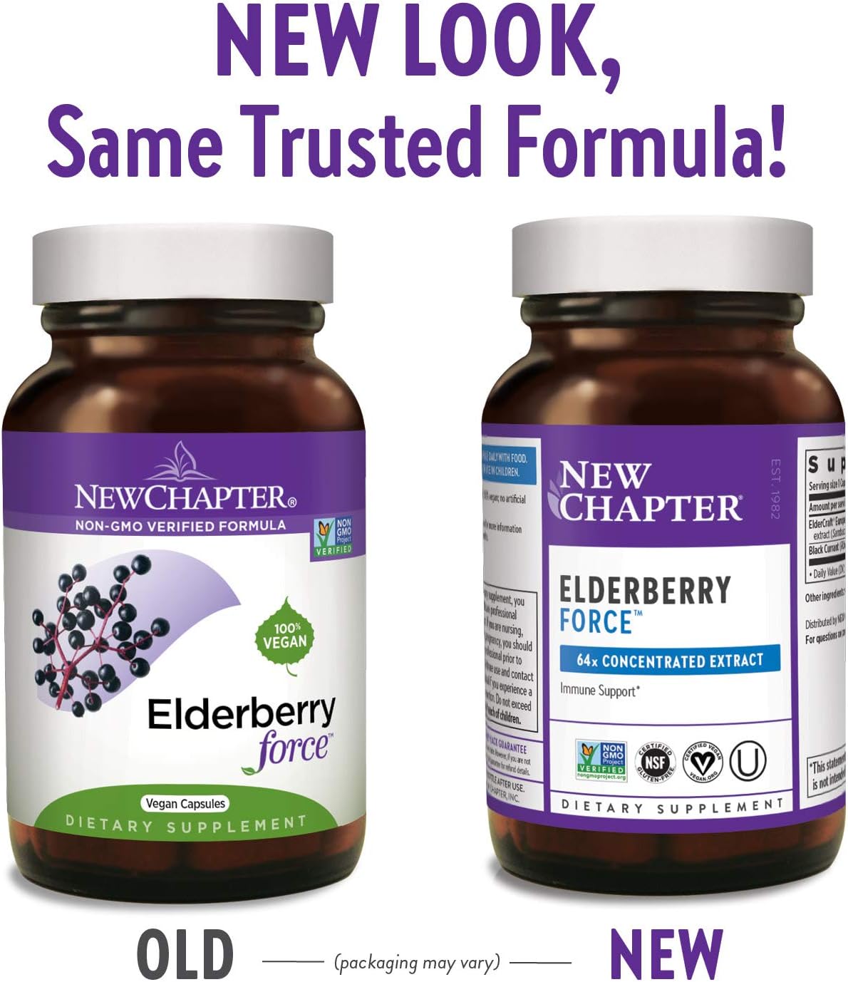 New Chapter Elderberry Capsules, Elderberry Force, with 64x Concentrated Black Elderberry + Black Currant for Immune Support, No Added Sugar, Gluten Free, Vegan - 30 Count: Health & Personal Care