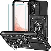 HNHYGETE for Galaxy S22 Plus Case with Screen Protector: [Military Grade 20ft. Drop Tested] Slide Camera Cover Ring Shockproof Protective Phone Case for - Samsung Galaxy S22 Plus (Black)
