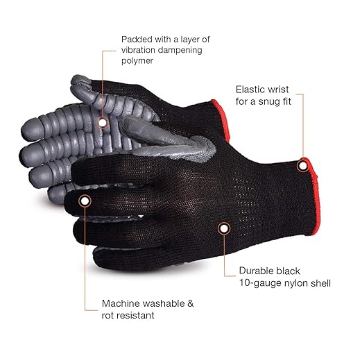 Superior S10VIB Vibrastop Nylon Anti Vibration Full Finger String Knit  Glove with Anti-Vibe Chloroprene Coated Palm, Work, 7 Gauge Thickness,  X-Large, Black (Pack of 1 Pair) in Kenya | Whizz Anti-Vibration Gloves