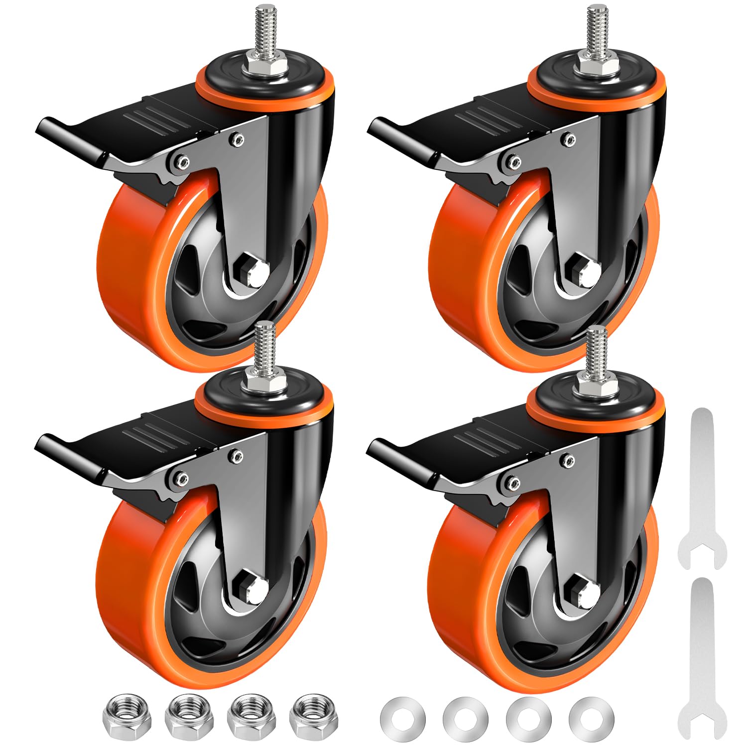 Photo 1 of Caster Wheels Heavy Duty 3 Inch Stem Caster 1/2"-13 x 1(Stem Diameter 1/2", Stem Length 1"), Safety Locking Caster Set of 4, Industrial Castor Wheels for Cart,Furniture