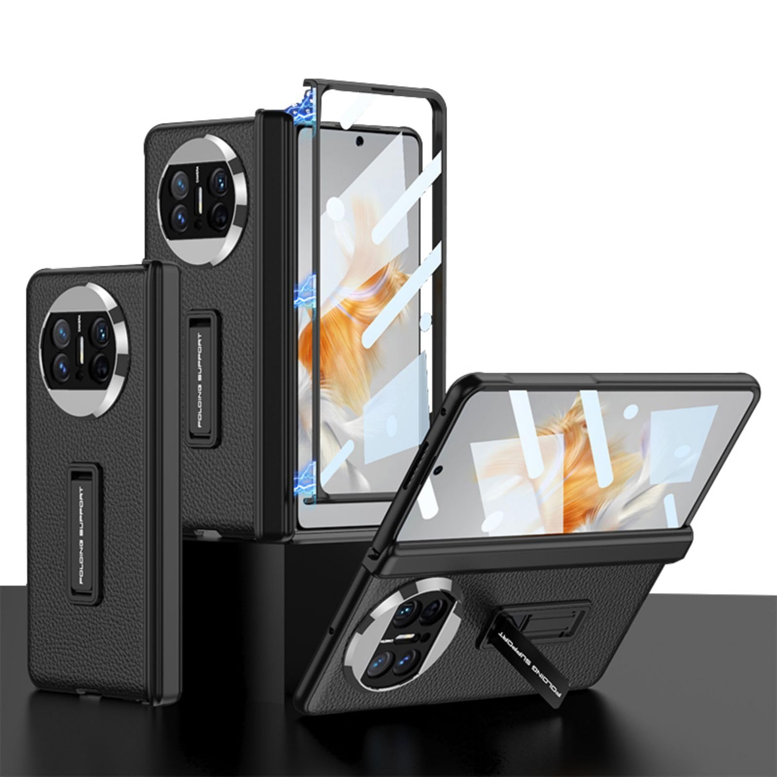 COQUE Huawei Mate X3 Phone Case with Film, Hinge Folding Full Cover Shell, Folding Phone Holster for Huawei Mate X3-Black