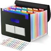 SKYDUE Accordion File Organizer, Expanding File Folder with 13 Pockets, Portable Document Paper Bill Receipt Organizer for Desk, Home School Office Supplies, Letter A4 Size Black