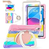 BATYUE Case for iPad (A16) 11th/10th Gen 11''/10.9'' - Heavy Duty Shockproof Cover for Kids with 360° Rotating & 180° Folding Stand, Screen Protector, Shoulder Strap & Pencil Holder | Colorful Pink