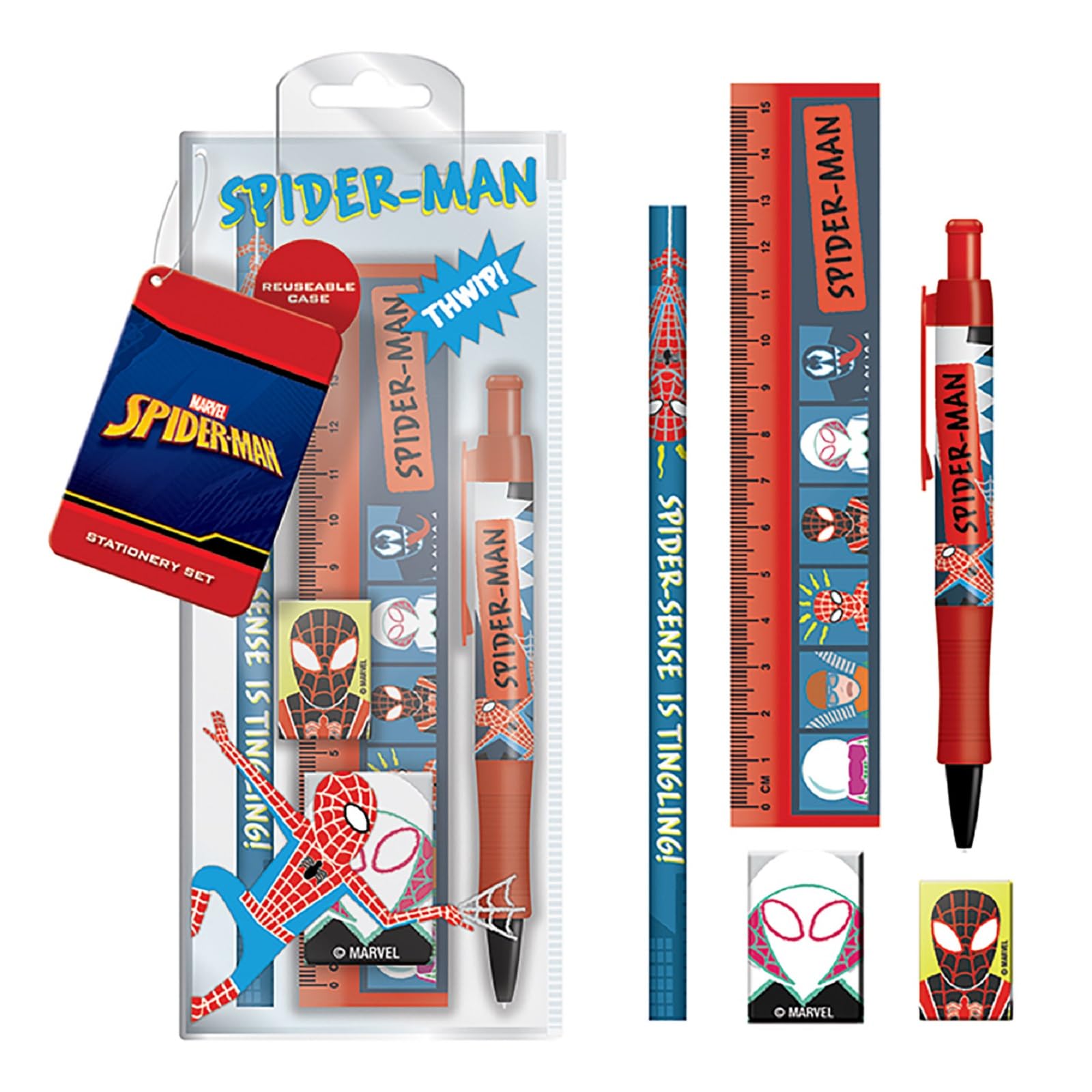 Pyramid International Spider-Man Stationery Set, 5-Piece Spiderman Pencil Case with School Supplies - Official Merchandise