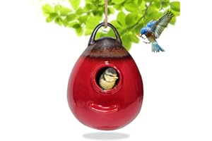 Kimdio Birdhouse Ceramic Hanging Birdhouses Bird Hut Hanging Outdoor Birdhouse for Wild Birds, Finch, Cardinal, and Bluebird - Red