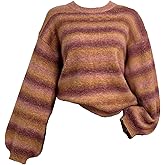 Milumia Women's Y2k Striped Knit Sweater Lantern Long Sleeve Crewneck Going Out Tops