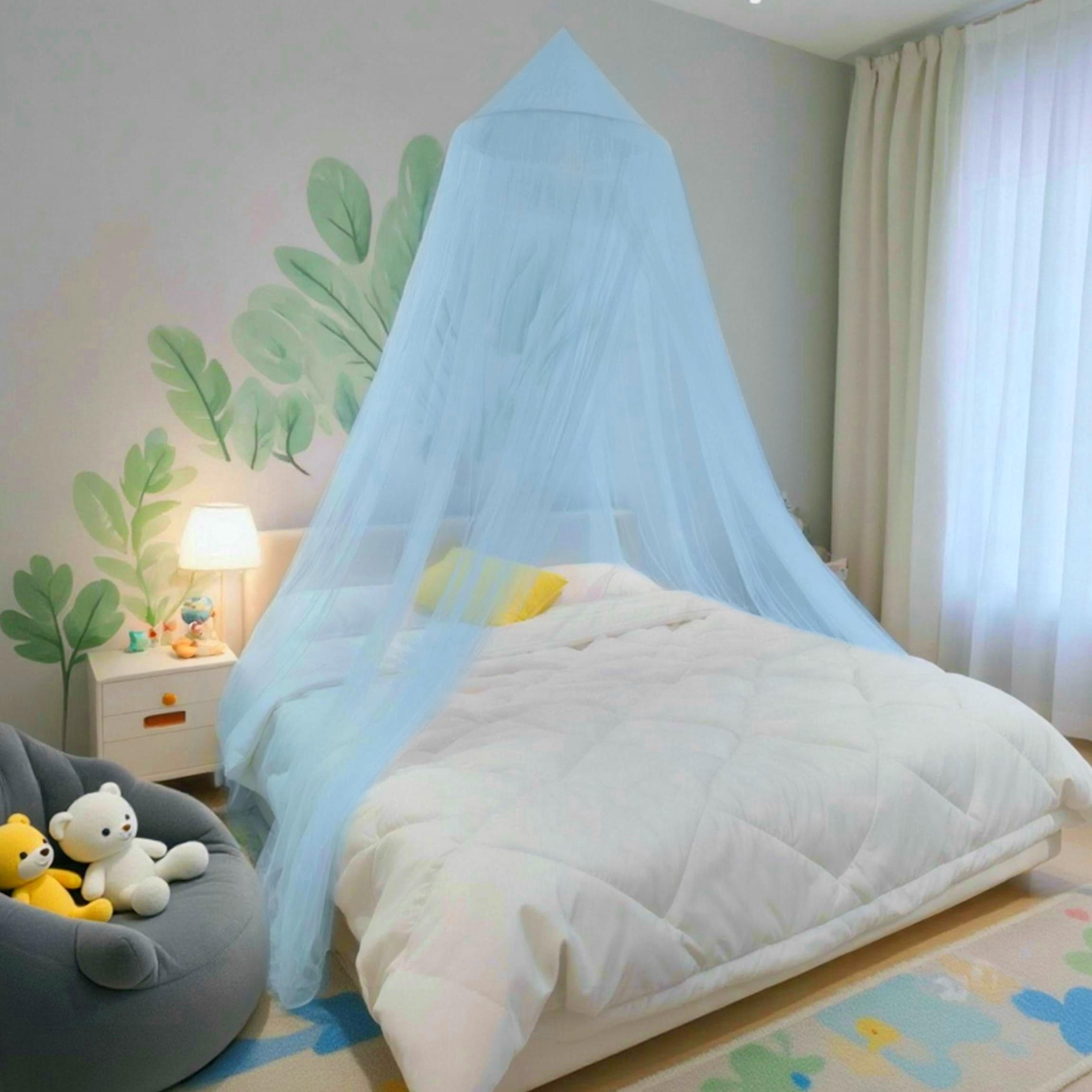 Eimilaly Bed Canopy Mosquito Net, Bed Canopy for Girls Room Decor - Insect Protection Hanging Canopy for Adults, Babies, Outdoor Camping, Blue/Single Door