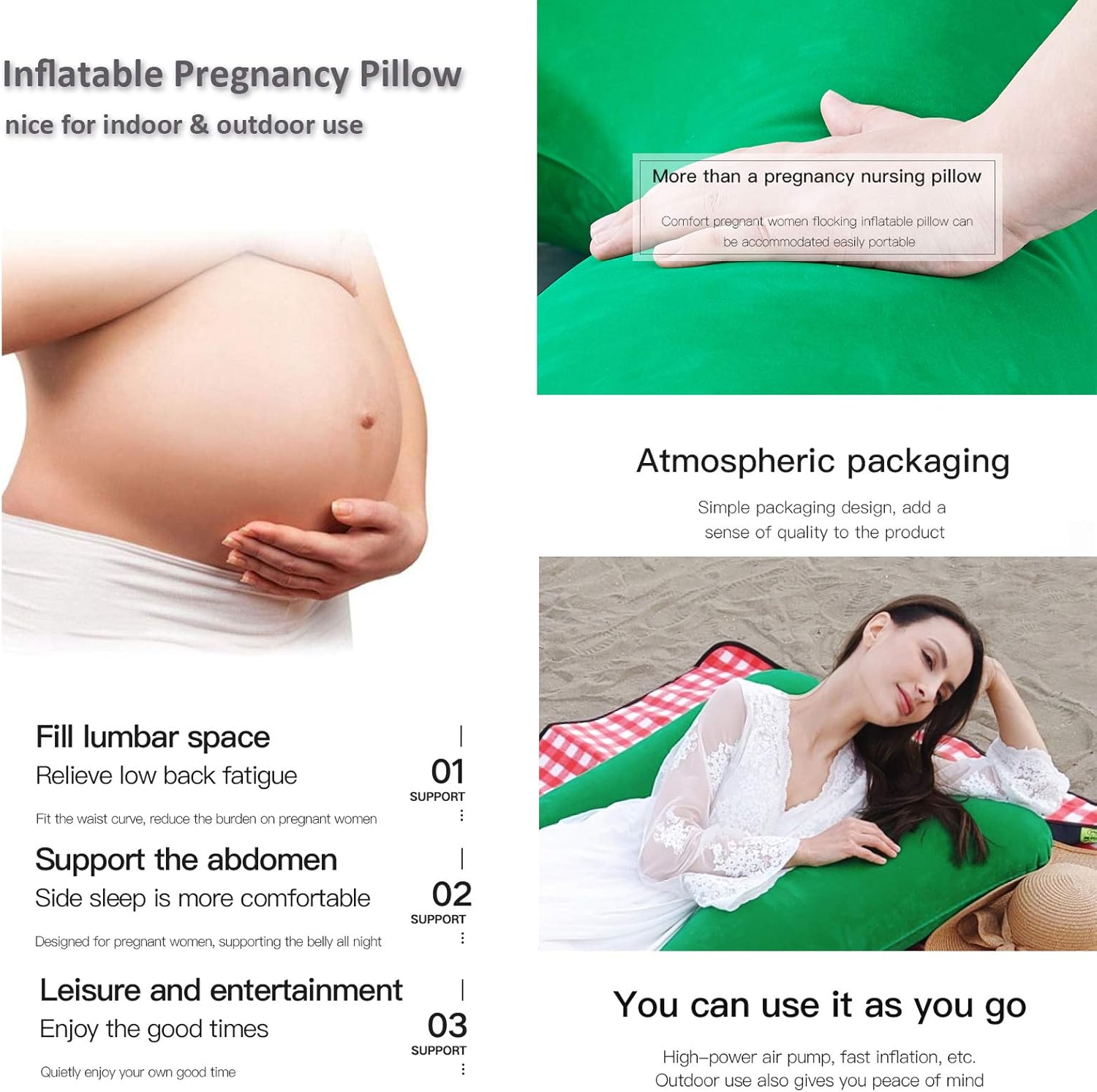 Updated Large Inflatable Pillow Flocked Fabric Pregnancy Pillow Maternity Pillow Nursing Pillow Sleeping Pillow Body Pillow Travel Pillow Home Use & Outdoor Use 55'' US Stock (Canglan): Kitchen & Dining