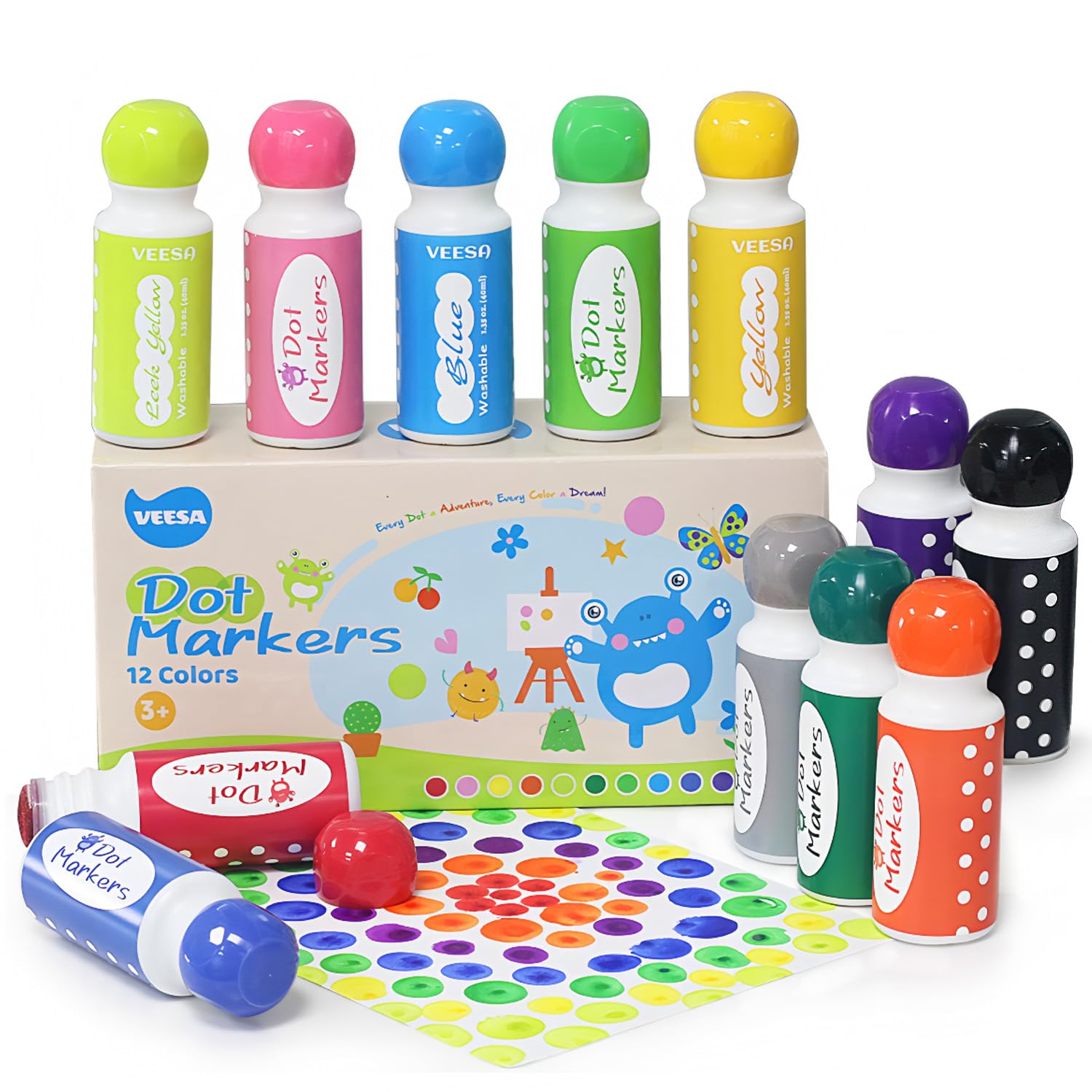 View 1 of ***Factory seal***
VEESA Dot Markers for Kids Toddlers Preschool, Colors Bingo Daubers Washable Art Markers, Kids Painting Drawing Coloring Supplies, Dot Paint Craft Kit Preschool Learning, Mess-Free Fun