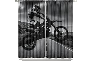 Denruny Dirt Bike Motorcycle Curtains,Rider Silhouettes Crossing The Road in Motocross Race Thermal Insulated Privacy Energy Saving Window Curtain Drapes Panel 2 Panels 2 Panels 84L x 42W