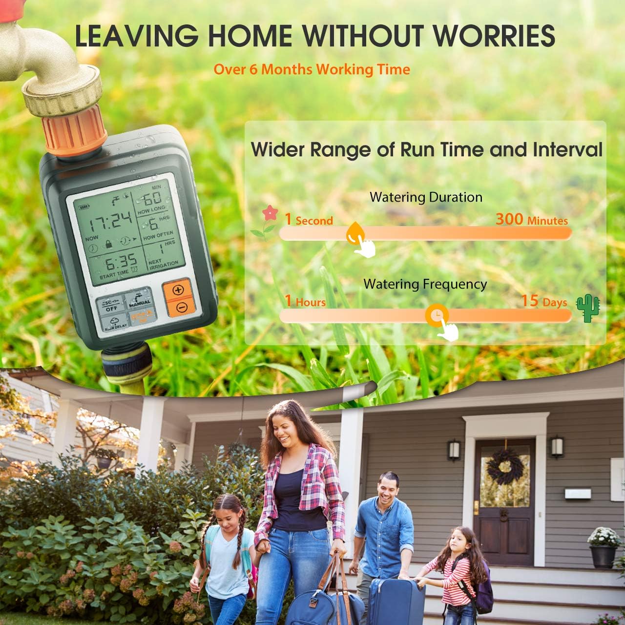 Homitt Programmable Water Timer,3" Large Screen/IP65 Waterproof/Child Lock Mode/Auto&Manual Mode/Rain Delay/Upgrade Material,Hose Timer Sprinkler Timer Faucet Digital Watering Timer for Garden Lawn: Home & Kitchen