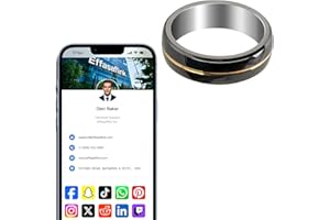 EFFASAFLINK Customized Online Profile, Digital Business Card, Tungsten Steel NFC Ring, Tap to Share Social Information, for iPhone & Android (Gold & Black, US#9)