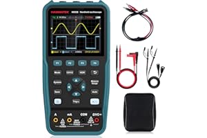 HANMATEK 3 in 1 Handheld Oscilloscope Multimeter with 2 Channels HO52S 3.5"TFT Oscilloscop, 50Mhz Waveform Generator Multimeter Backlit Screen, Auto-Calibration Function, Memory Function, Multi Tester