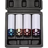 EMENTOL 4PCS 1/2" Drive Thin-Walled Impact Drive Lug Nut Socket Set, CR-MO, Metric, Protective Wheel Impact Socket Set-17mm, 19mm, 21mm, 22mm