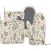 MIFSOIAVV Vintage Wildflower Herbs Floral Rustic Butterfly Oven Mitts and Pot Holders Sets Silicone Kitchen Mitts Potholders Heat Resistant 4Pcs Oven Gloves Hot Pads for Kitchen Baking Cooking