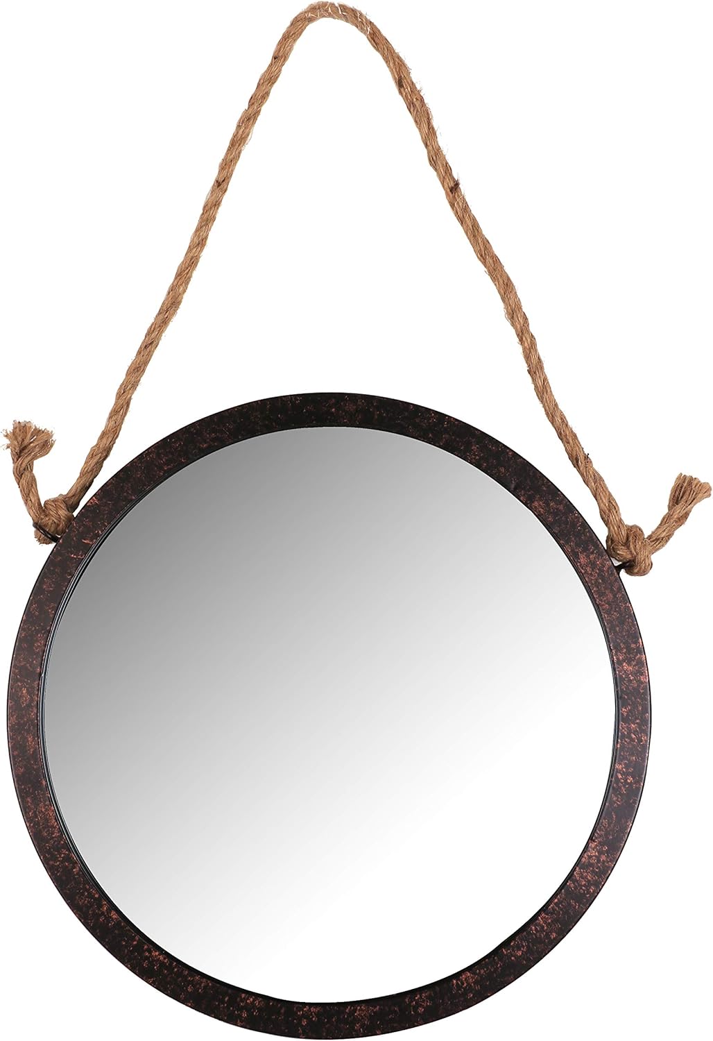 Framed Decorative 15" Diameter Round Rope Hanging Mirror Rustic Brown