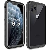 FXXXLTF iPhone 11 Pro Max Waterproof Rugged Case - Slim Design with Built-in Screen Protector, Shockproof, 6.5" (Black&Gray)