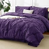 CozyLux Queen Comforter Set Purple, 7 Pieces Pintuck Bed in a Bag | 240GSM All Season Down-Alternative Fill, OEKO-TEX 100 Certified, Bedroom Guest Room, Comforter, Sheets, Pillowcases &amp; Shams