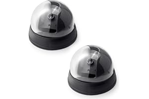 Fuers Fake Security Camera, Simulation Dummy Hemisphere Dome Camera Indoor/Outdoor Waterproof with Flashing Red LED Light for Home Business,2 Pack