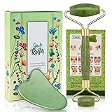 Jade Roller and Gua Sha Tool Set, Natural Real Jade
