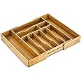 Night Tree Deep Bamboo Drawer Organizer – Expandable Utensil and Silverware Tray for Kitchen Cutlery and Flatware, Large Size (21.6" or 13.7" x 17" x 2.5")