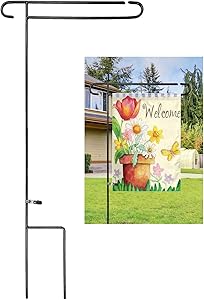 Luckupper Garden Flag Holder Stand One-Piece Heavy Duty Metal Yard Flag Pole for Outdoor Decorative Flags 12.5 X 18 Prime with Free Clip,Black