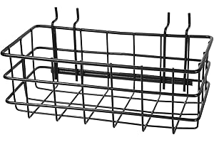 WATIIFUFU 1-inch Pegboard Wire Basket Black Metal Square Peg Board Storage Organizer for Garage Workbench Wall