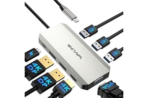Laptop Docking Station, WAVLINK Quad Monitor Docking Station with Dual DP, HDMI, VGA, 100W PD in, 3* USB-A2.0 for Wireless De