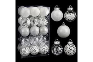SUPREME XMAS 60mm/2.36inch Clear Christmas Ornaments, 30ct Shatterproof White Christmas Tree Ornaments Set Transparent Hanging Balls with Stuffed Decorations for Halloween Thanksgiving Xmas Wedding Party Home