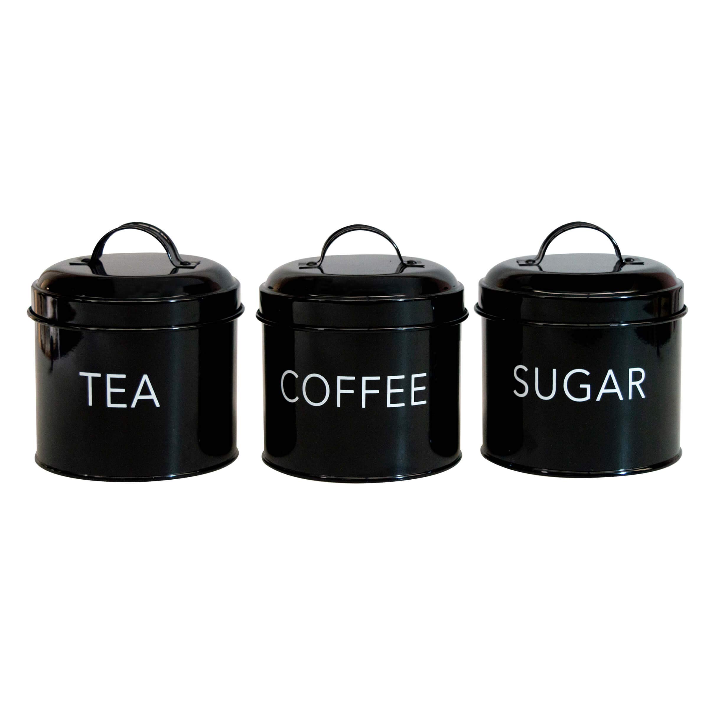 Itucci Set of 3 Retro Classic Black Tea, Coffee & Sugar Canisters Jars
