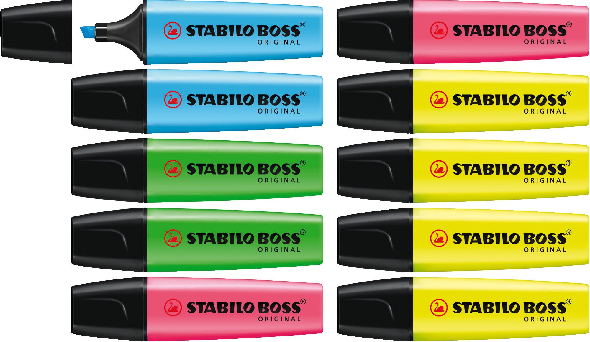 STABILO BOSS ORIGINAL - Highlighter - Pack of 10 - Yellow, Blue, Green, Pink