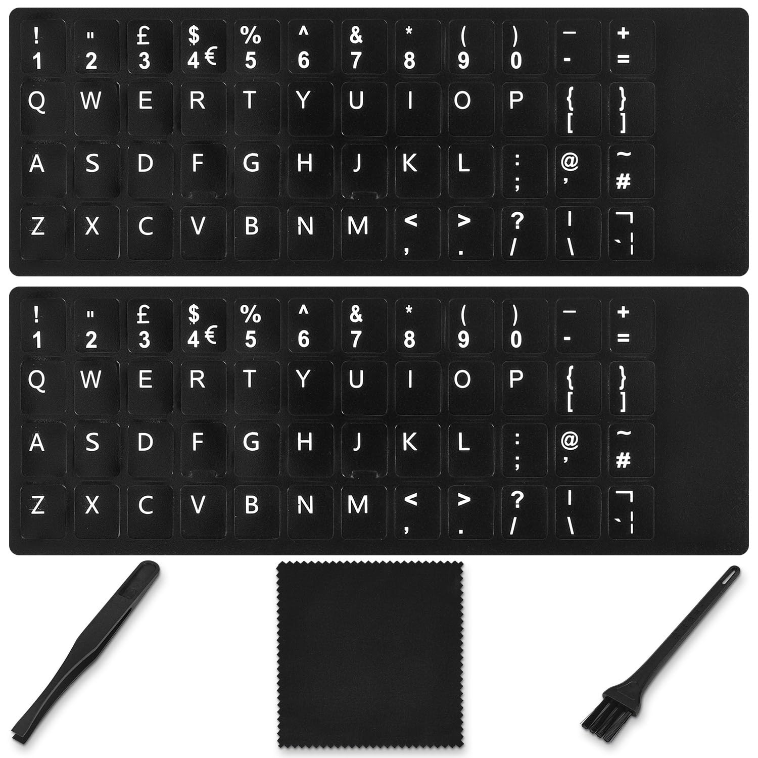 CaseBuy English Keyboard Stickers (5 in 1) Replacement QWERTY UK English Keyboard Stickers with White Letters on Black Background Universal for Laptop Desktop Computer Matte British