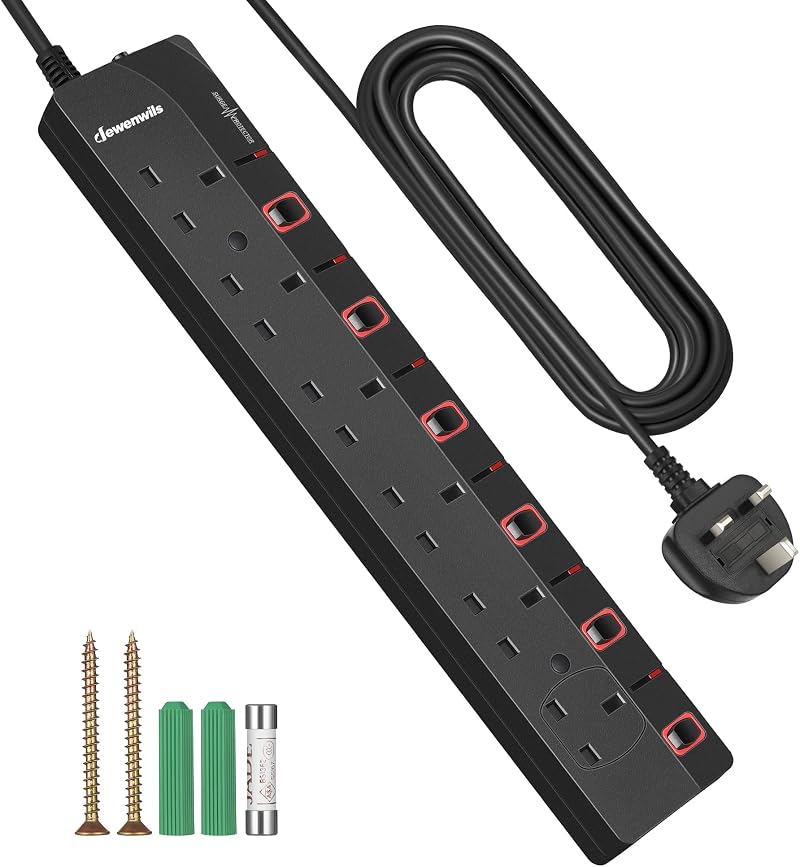 DEWENWILS 6 Way Extension Lead with Individual Switches 5M Surge Protected