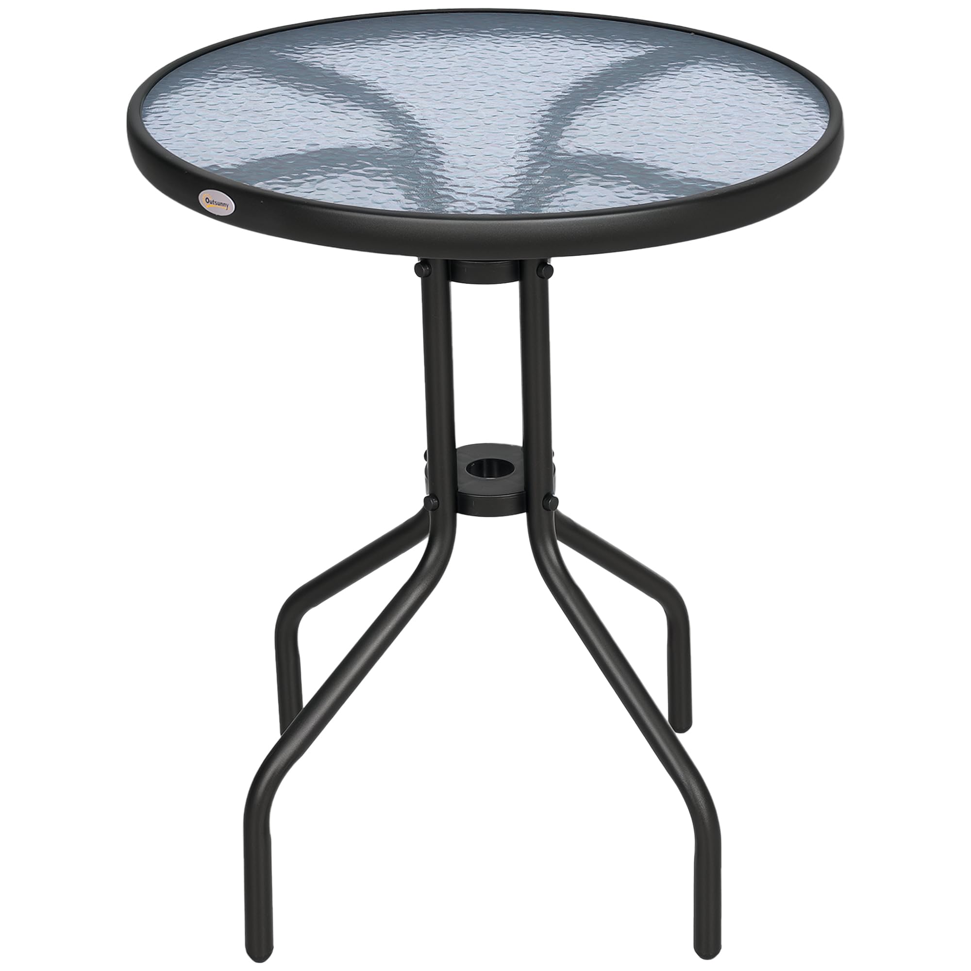 Outsunny Bistro Coffee Table Outdoor Tempered Glass Top Table Garden Round Dining Table - 60cm Diameter