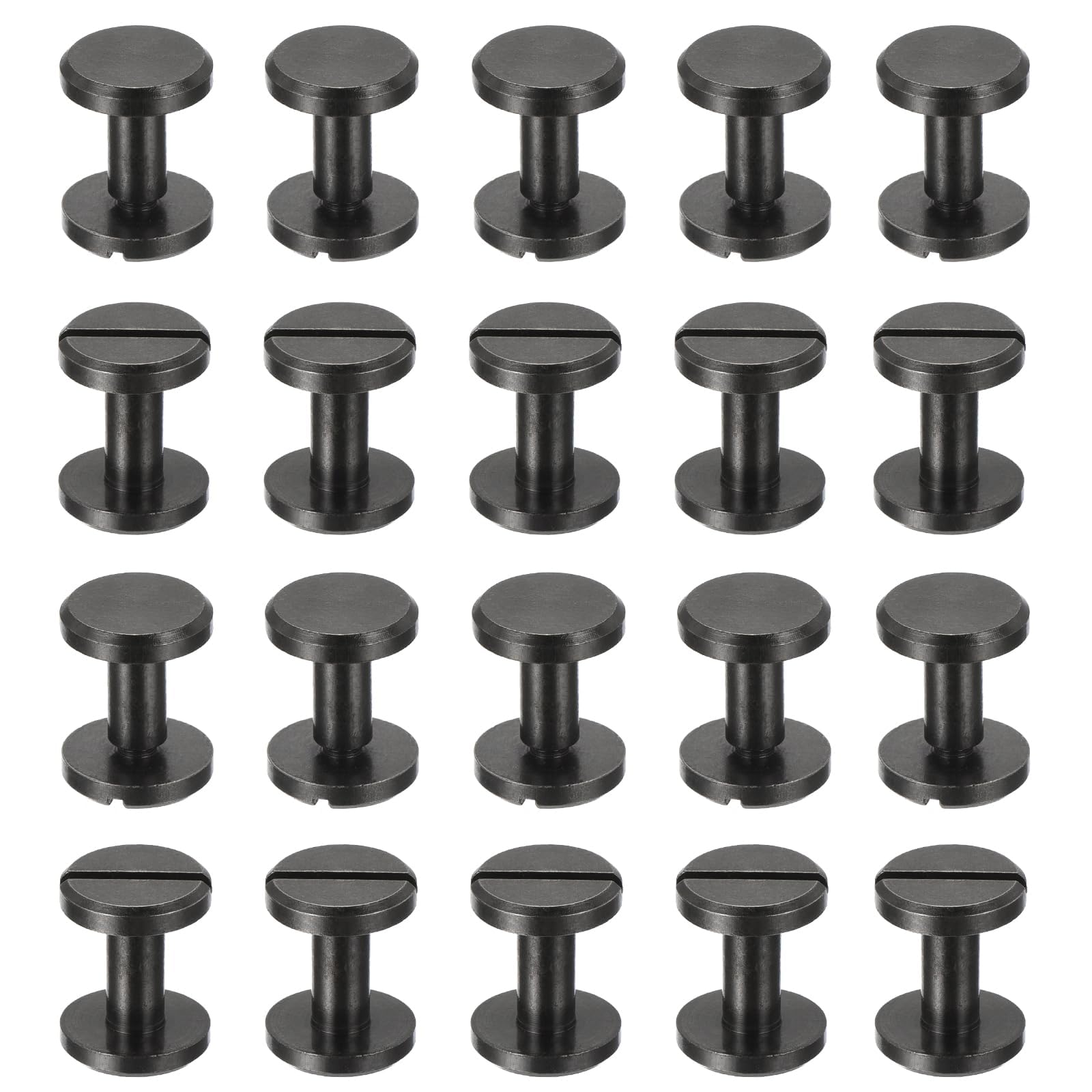 PATIKIL 25 Sets Chicago Screws, 8mm L Chicago Screw Slotted Binding Post Screw Bolts Rivets Brass Fasteners Connectors for Leather Belt Scrapbook Photo Albums, Matte Black